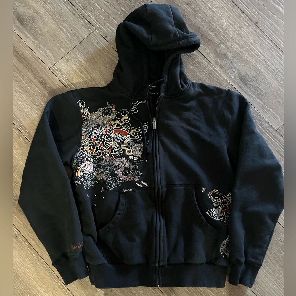 Vintage Marc Ecko Black Hoodie with Embroidered Design